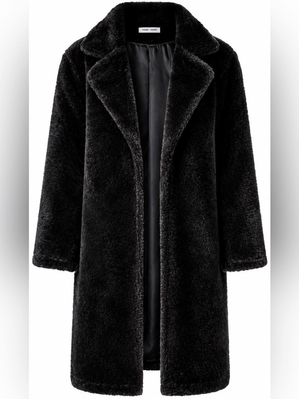 Fuzzy Fleece Open Front Cardigan Coat in Black-Medium
